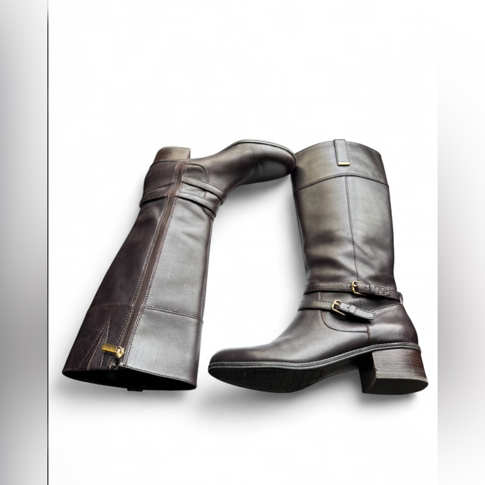 Bandolino Carlotta Riding Boots, Leather upper, gold-tone hardware, Size 10